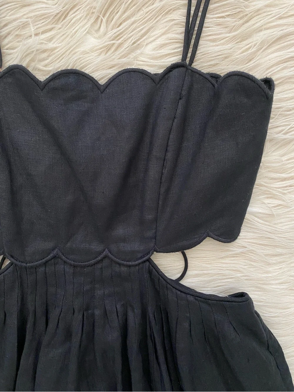 Zimmermann Petite Jude Scallop Midi Dress Black Linen Lace Up Back Vacation 0P - Picture 5 of 16